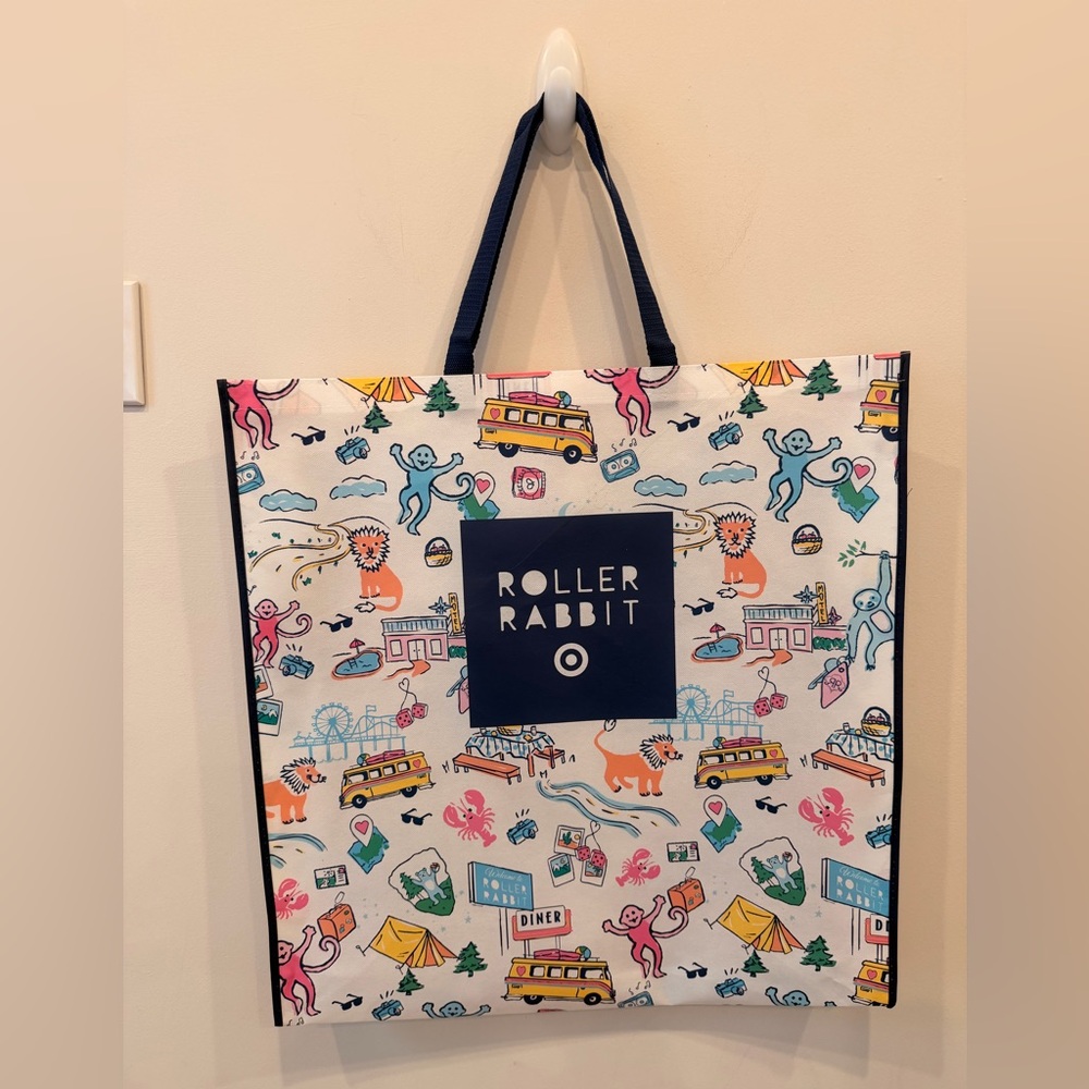 Roller Rabbit Illustrated Canvas Tote‎ – Navy, Pink, Orange, Teal